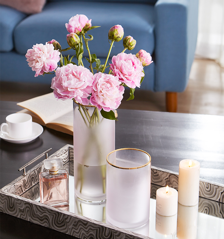 Bixuan Vases Candleholders Frosted Translucent Cylinder Glass Flower Vases Gold Rim Decor Pink Wedding Table Centerpieces 9.8''H