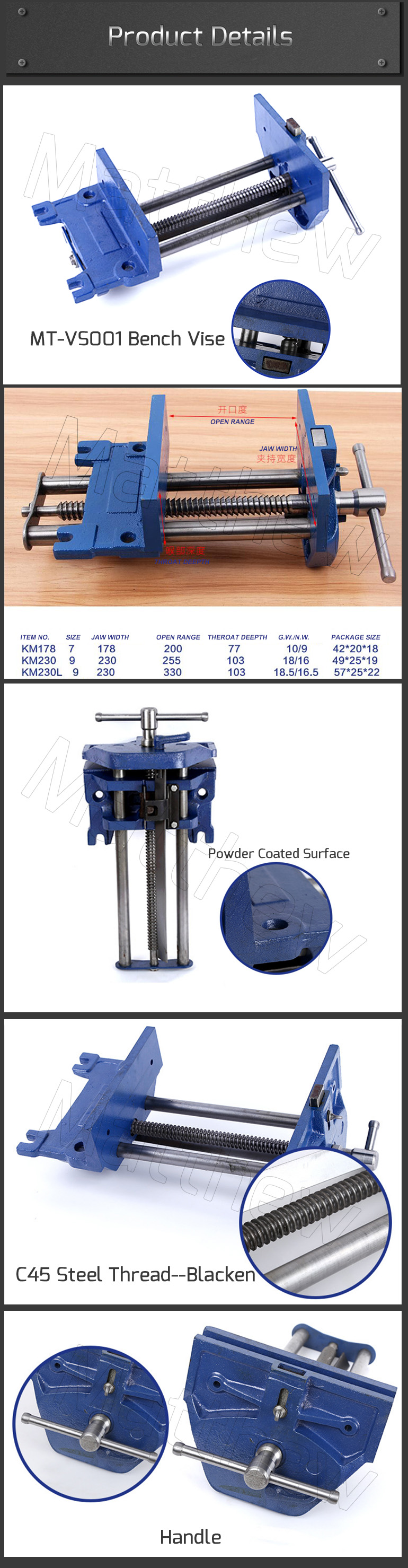 Heavy Duty Woodworking Iron Bench Vise with Wide Jaws