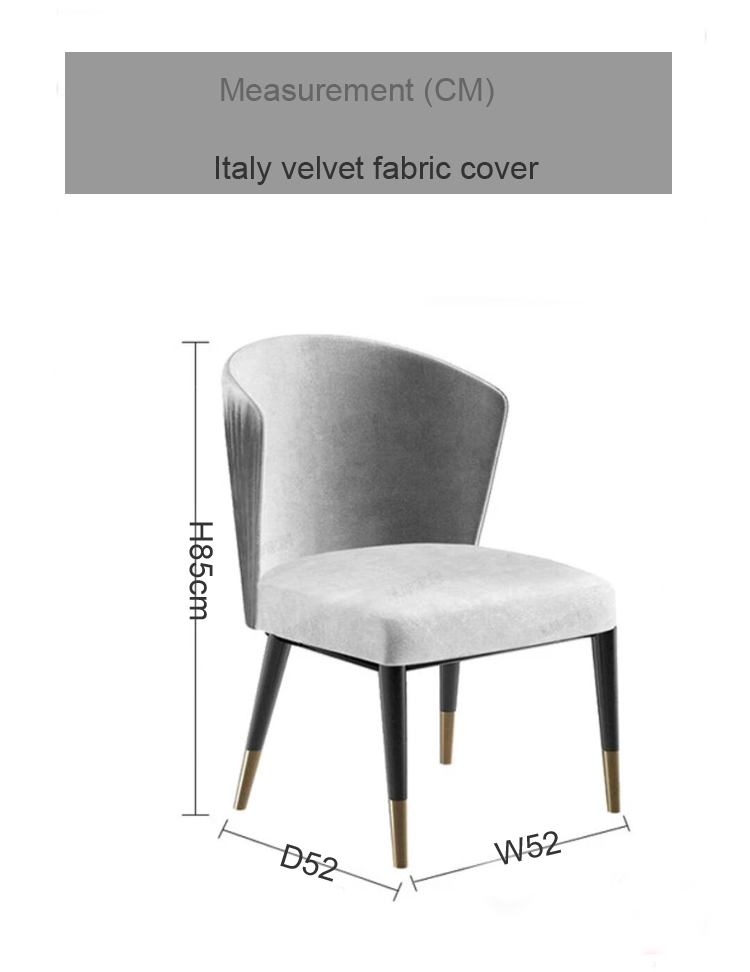 Italy velvet dining chair fabric wooden leg stainless steel gold cover accent chair for dining room