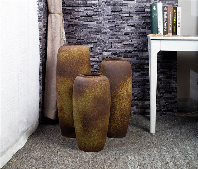Hot selling ceramic gradient frosted tall flower vases pottery big floor vase for bedroom