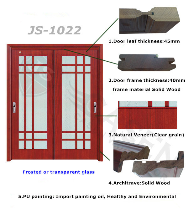 Minimalist teak wood double door glass design sliding glass door