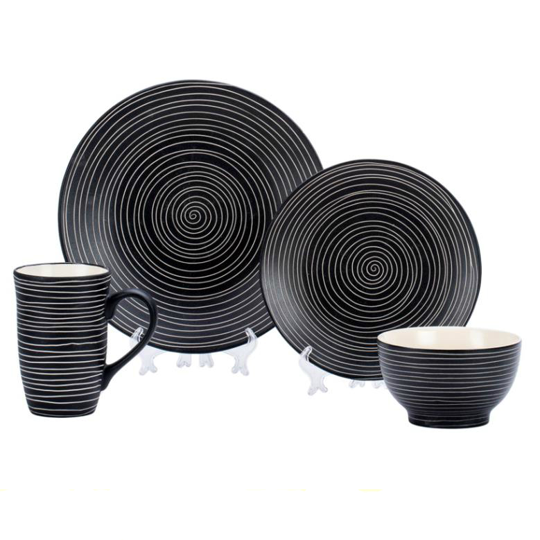 Modern black ceramic hotel china dinnerware set restaurant porcelain tableware set