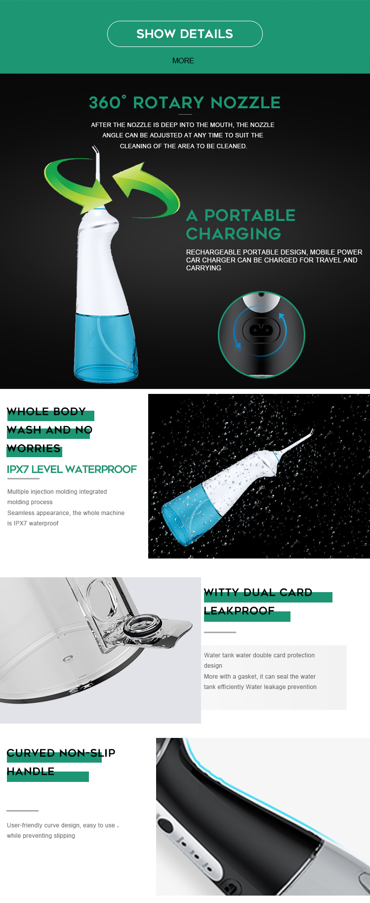 300ml Oral Care Water Flosser RoHS Portable Water Jet For Teeth Oral Irrigator