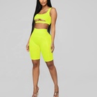 High Waist Tight Newest Compression Fitness Exercise Nylon Women Two Piece Biker Shorts Set