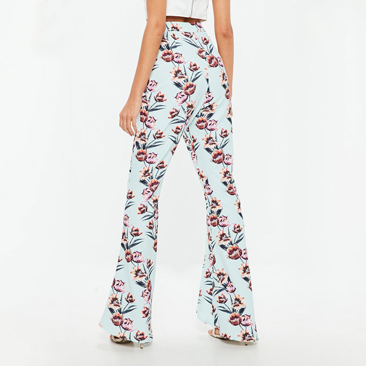 Guangzhou factory manufacturer ladies casual flare floral pants