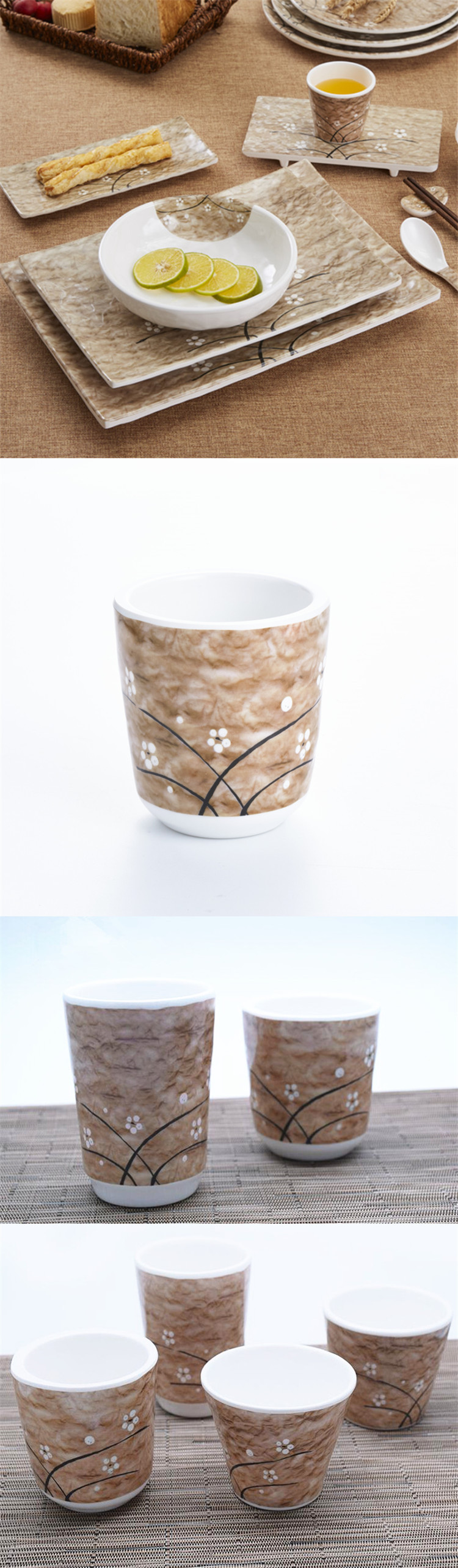 Korean style drinking cup melamine plastic water cup restaurant flower tea cup