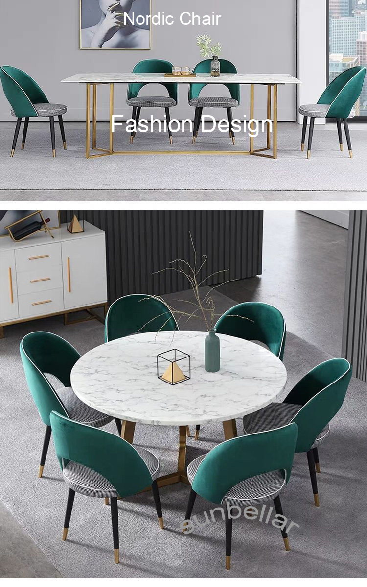 Nordic modern design green velvet chair dining room wooden legs with gold dinning chair luxury fabric dining room chairs