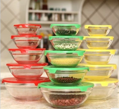 5-Piece oblique mouth glass bowl Fruit salad dessert bowls, Glass Mixing Bowl Set