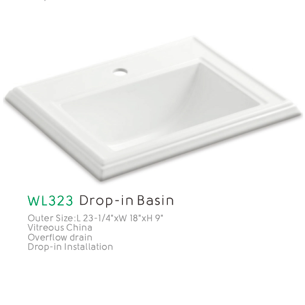 Rectangular Shape Drop In Ceramic Home Basin for Sale