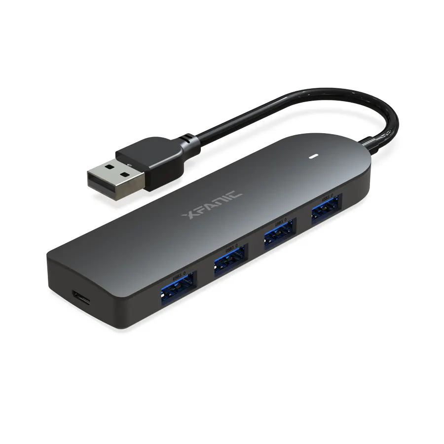 OEM ODM Xfanic 5 in 1 Hub Adapter USB A 4 Port USB 3.0 Hub with Micro
