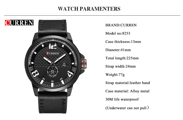 Men's Fashion Casual Sport Quartz Watch Mens Watches Top Brand Luxury Leather Drop Shipping Wristwatch Male Clock CURREN 8253