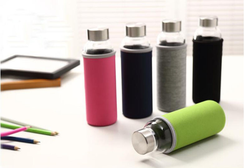 280/360/420/550ml borosilicate glass water bottle with lid