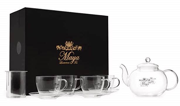 Glass Teapot with Glass Cups & Saucers Glass Drinking Tea Sets With Elegant Gift Box
