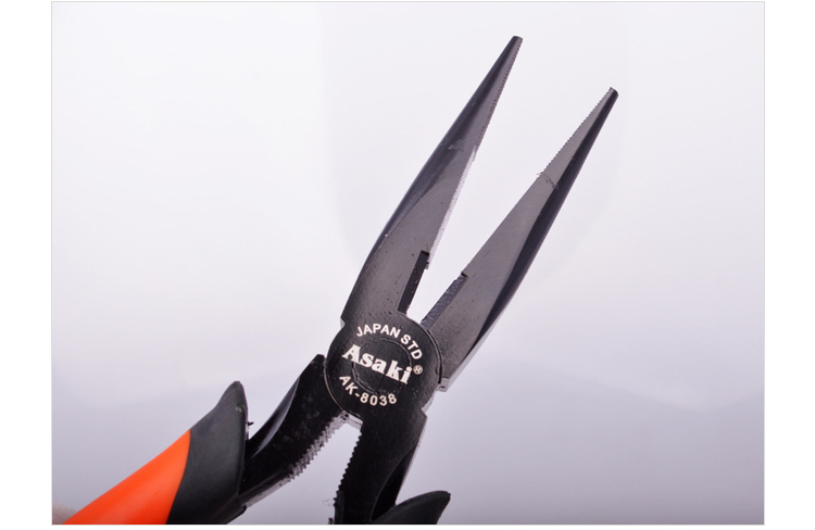 Asaki 55 High Carbon Steel  American Type Long Nose Pliers Hand Tools Copper Wire Cutting Pliers Plastic Handle