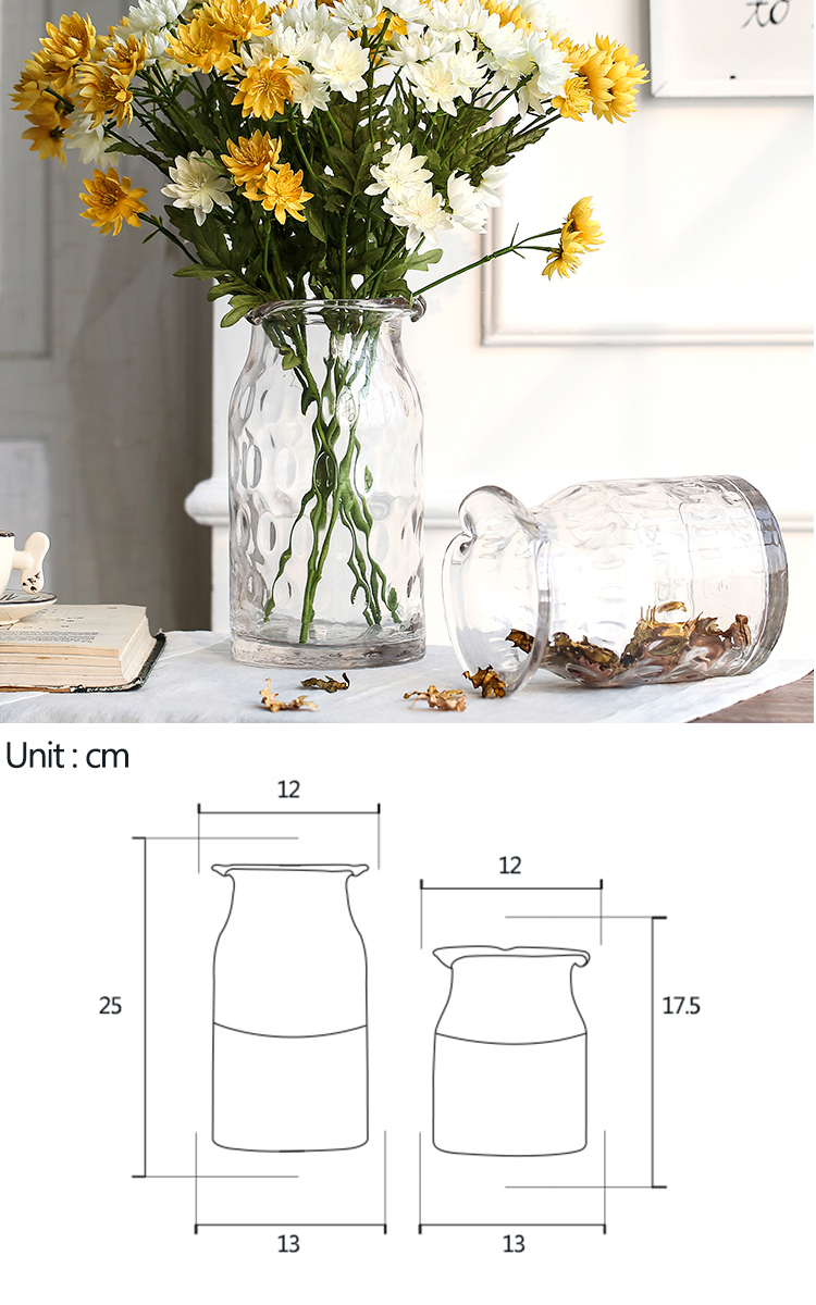 Bixuan Vases Clear Handblown Glass Jar Vase Wavy Spots Decor Rippled Mouth Candleholder Table Decoration Centerpieces 13x17.5