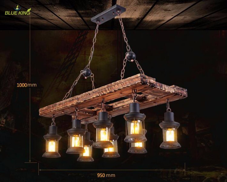 8 lights American Industrial wooden personality Nostalgia Loft Garment Shop lobby pendant lighting