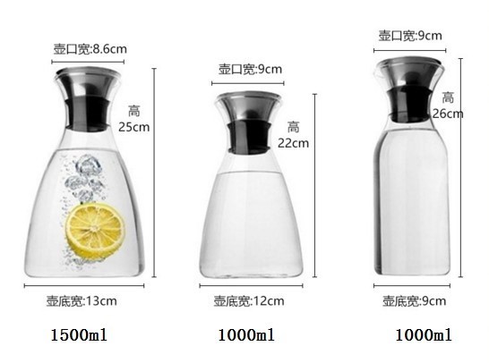 1.5/1L New Style Hot / Cold Water Jug Glass Pitcher with Lid and handle Juice and Iced Tea Beverage Carafe
