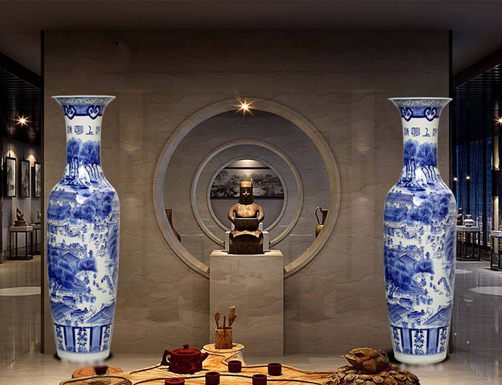 Antique blue and white porcelain outdoor decorative vases