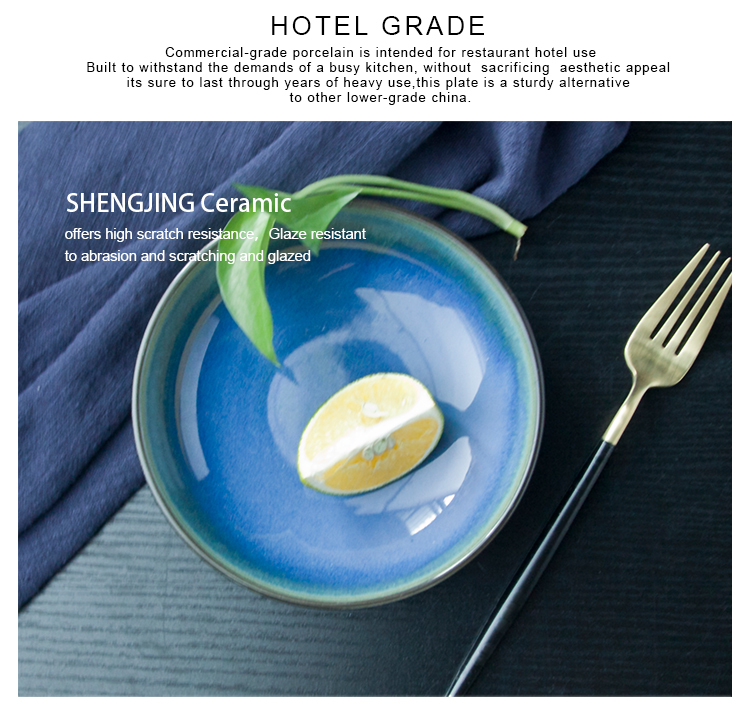 Reactive Glaze Gourmet Deep Dishes Catering Blue Plate Porcelain