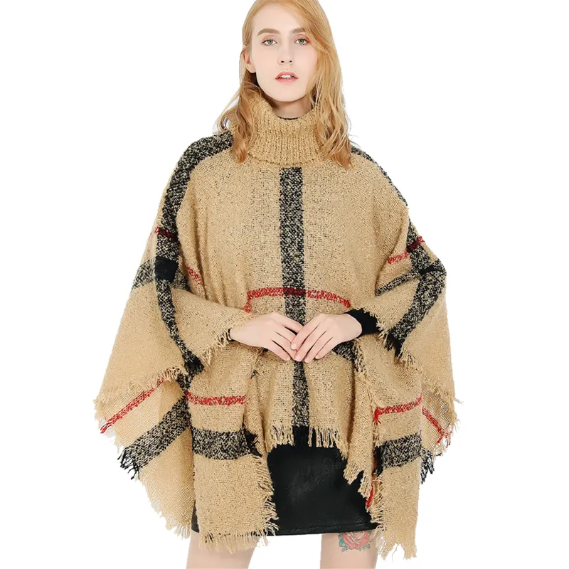 Wholesale 2020 hot sale ladies poncho sweater fashion 45colors plaid tassel windproof winter warm women pullover poncho