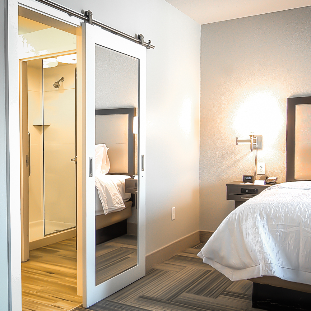 Custom Made White Wooden door with mirror soundproof Interior Sliding glass Barn Doors
