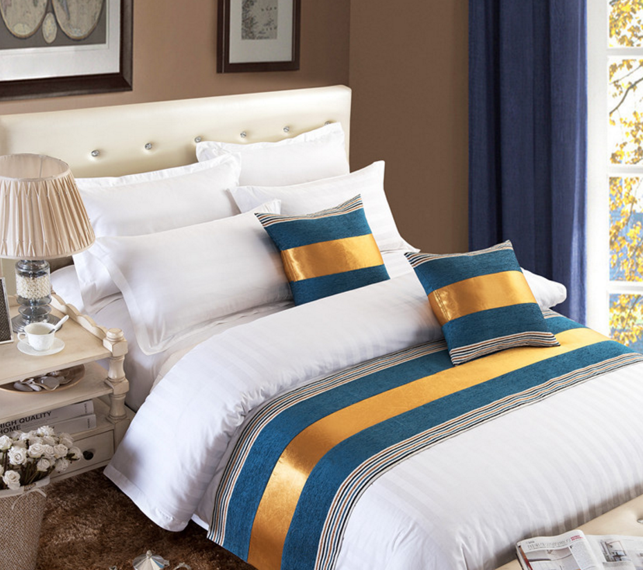 Hotel Comforter set with 100% cotton combed fabric, Luxury Bedding Runner Decorative Bed End Scarf for Bedroom