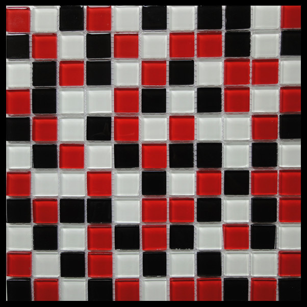 Crystal glass mosaic for bathroom tiles Red black white mix glass mosaic tile KG-S3009