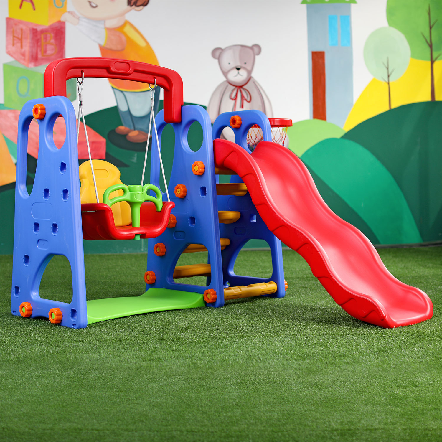 3 IN 1 plastic slide with swing set indoor China popular design Kindergarten playgrounds baby 3 in 1 slide with swing