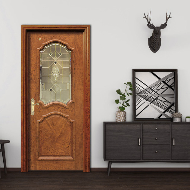 Home door French glass design swing solid wood door interior wood door