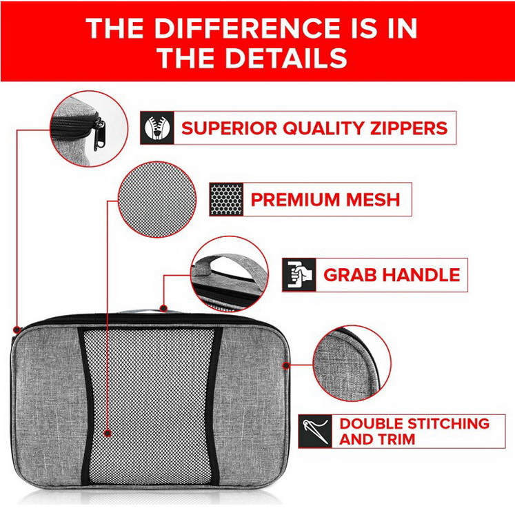 4 pièces cubes de rangement en polyester étanche valise voyage cubes d'emballage de compression