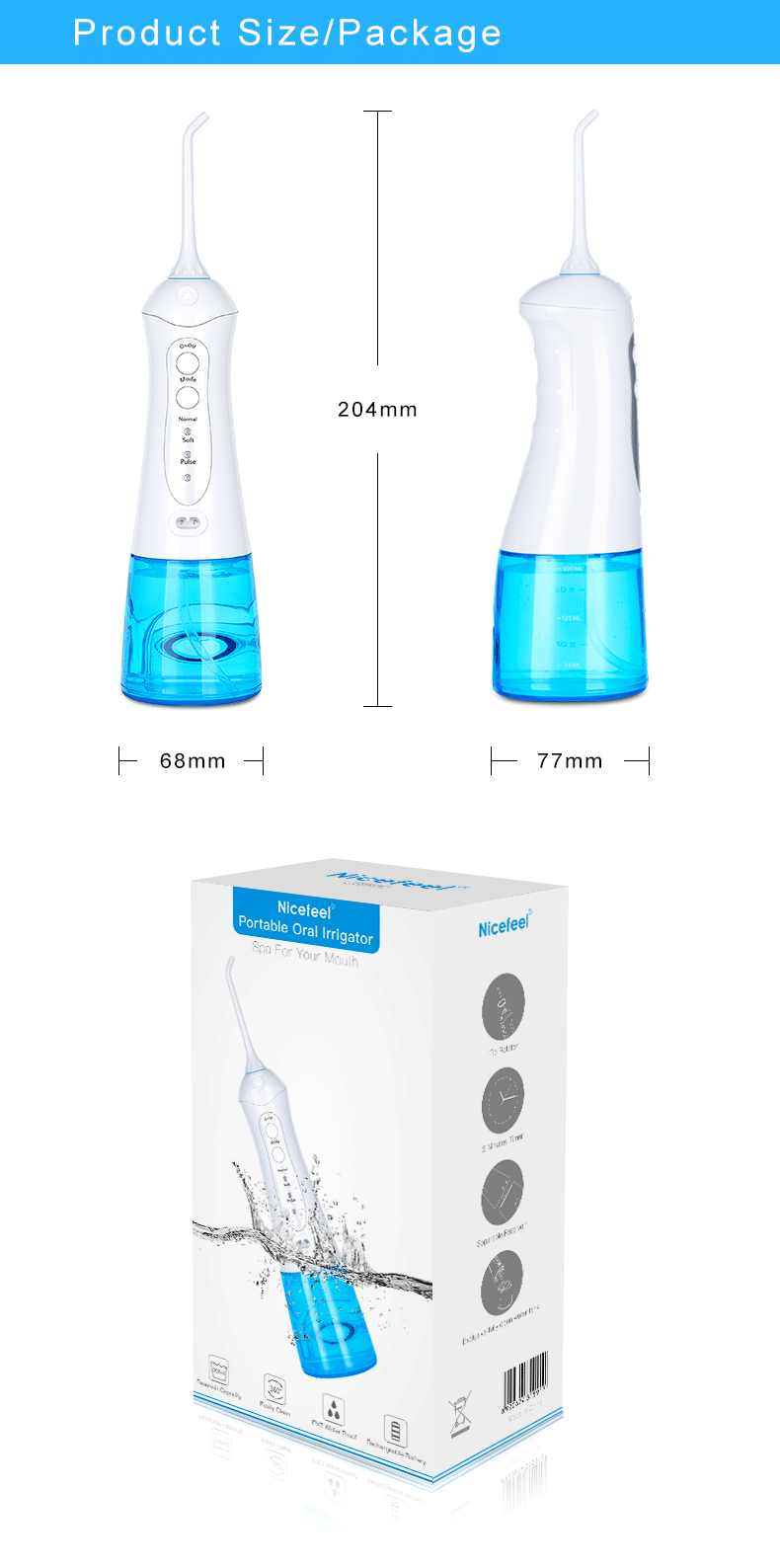 300ml Countertop Water Flosser 40PSI Water Jet Teeth Cleaner Boots Fc159