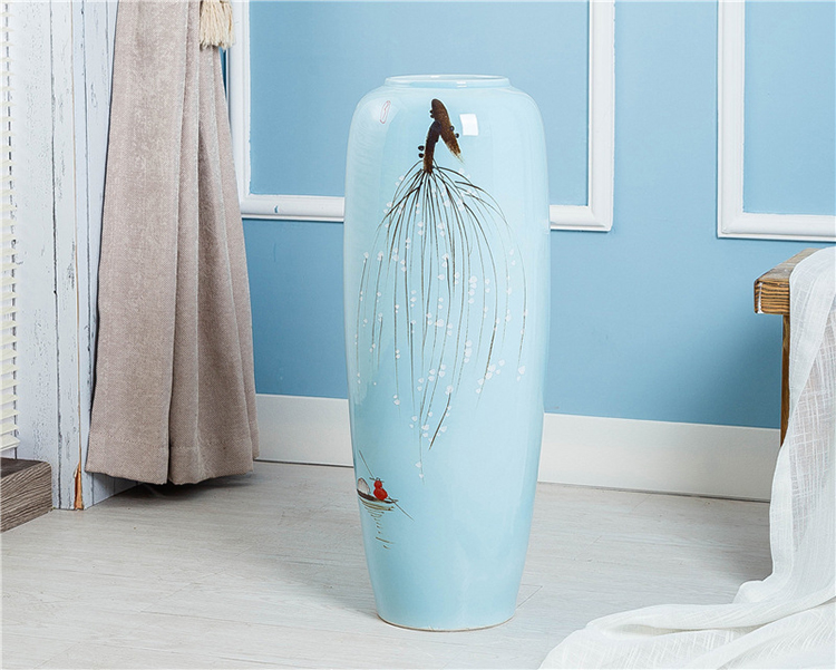 Hand drawing blue color floor home decoration ceramic vase