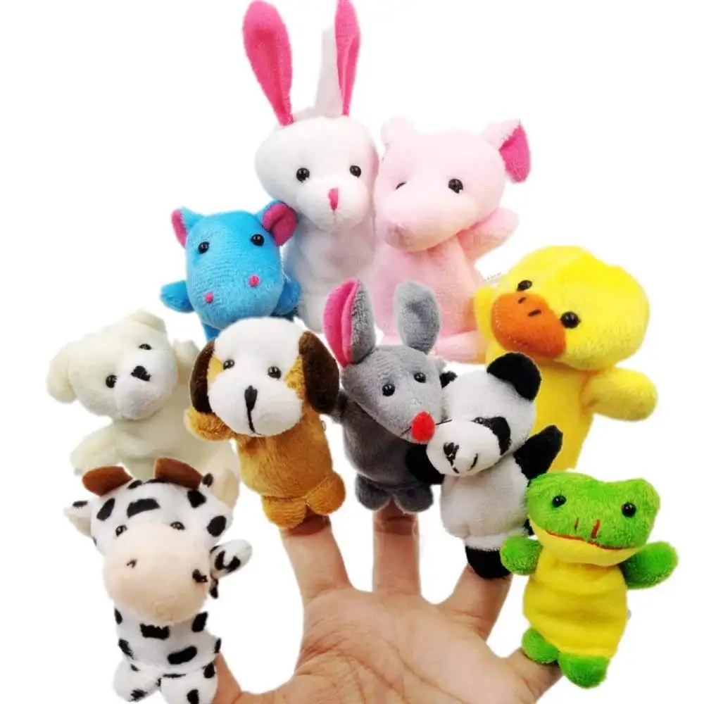 Wholesale Amazon hot selling small MOQ 10pcs animal set funny plush finger puppets