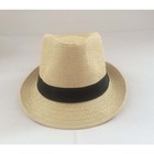 Leather strap wide brim beige slash top hat cheap wholesale stocks mens fedora hats straw