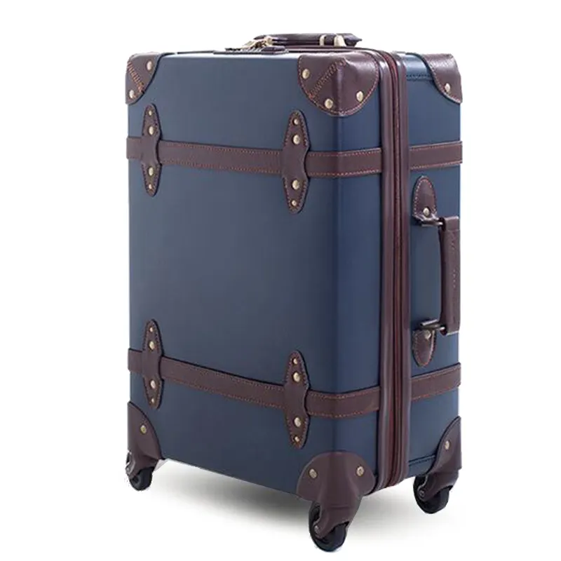 Premium Vintage/Retro Customized PU Leather Travel trolley luggage suitcase with 4 spinner wheels