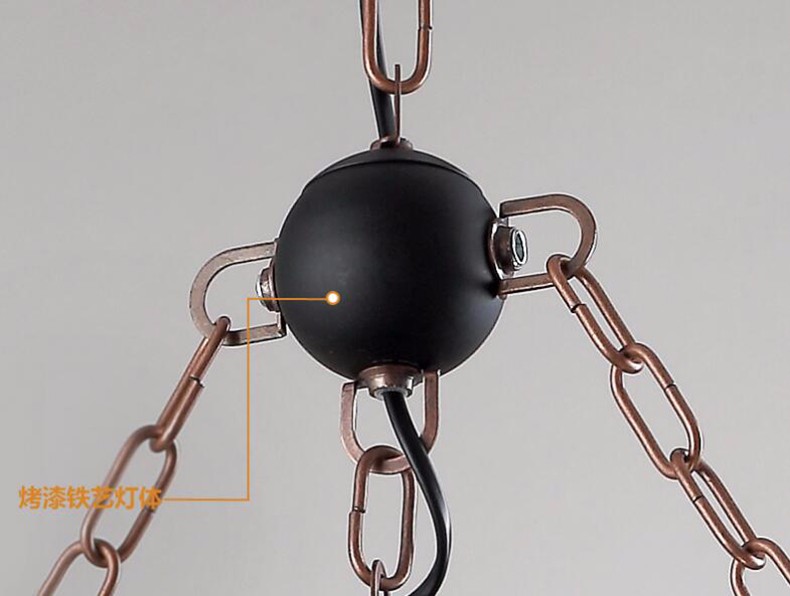 Unique design retro copper solid wood half moon iron shade pendant lamp for reception