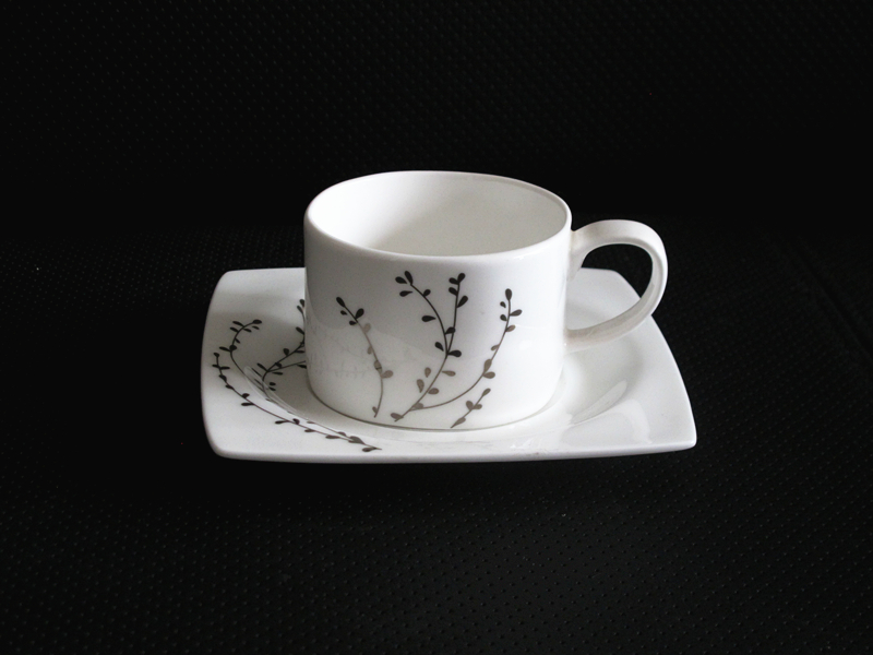 square elegant branch pattern fine bone china tea sets in 15pcs