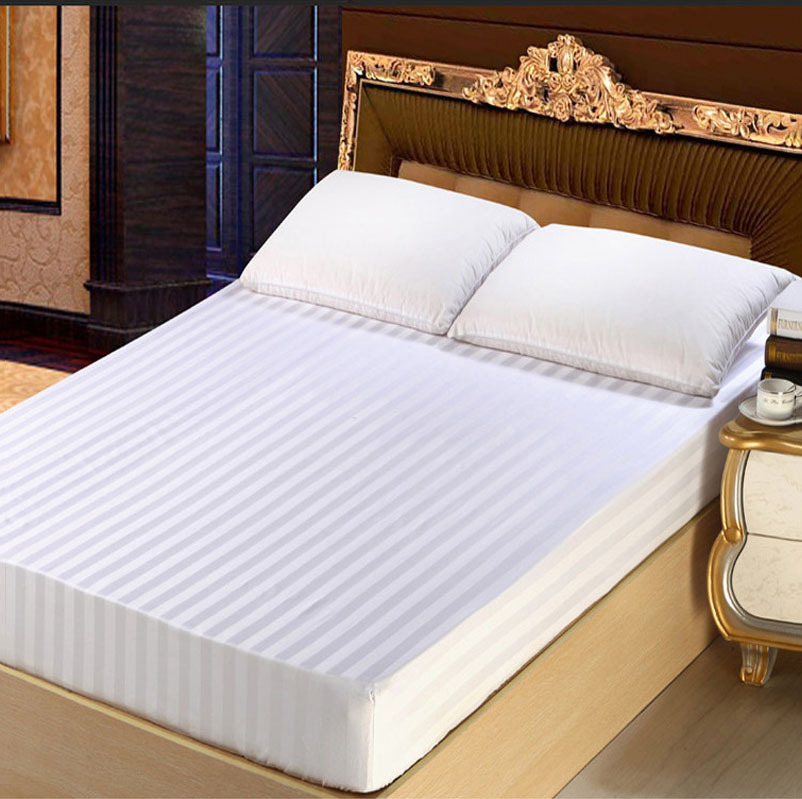 Plain White 3 cm Stripe Full Twin Queen King Single Double Extra Deep Hotel Fitted Sheet In Bedding