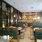Natural wood color design restaurant furniture green cushion booth bench and table for sale(FOH-CK68)