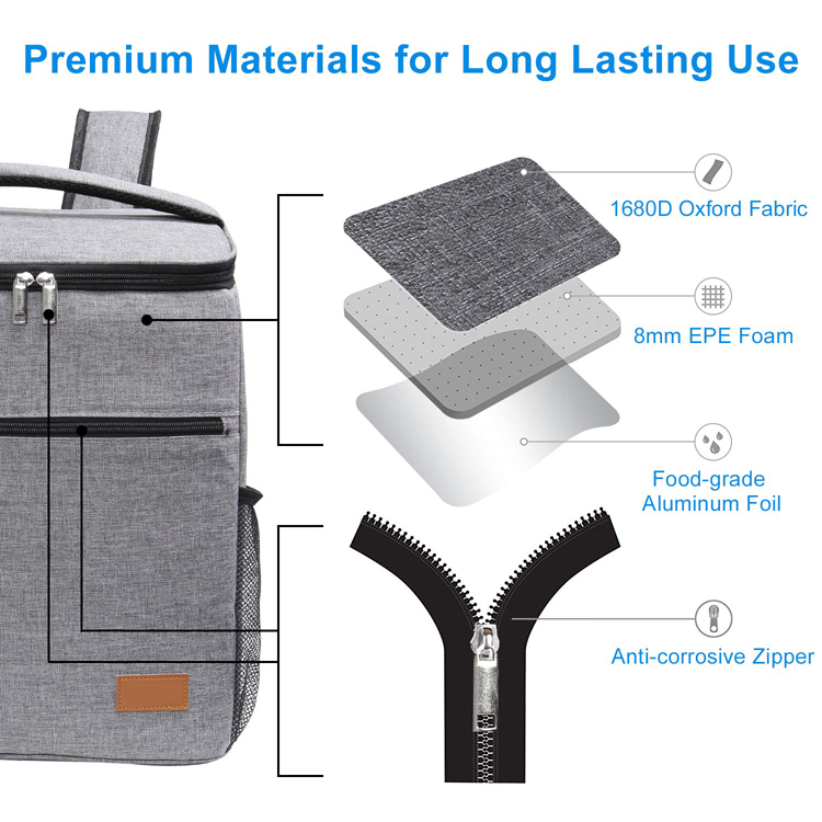 Sac à dos isotherme pour déjeuner sac de refroidissement doux pour pique-nique camping barbecue