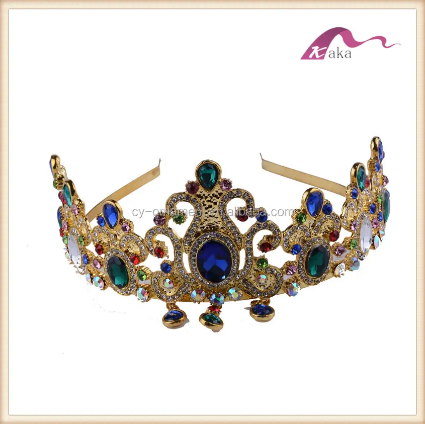 Tiaras And Crowns Vintage Gem Rhinestone Gold Crown Fashion Multicolor Crystal Wedding Bridal Tiara Luxury Elegant