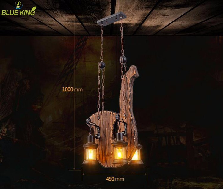 Metal Rustic design loft solid wood dining room pendant chandelier Led Decor Suspension Lampara