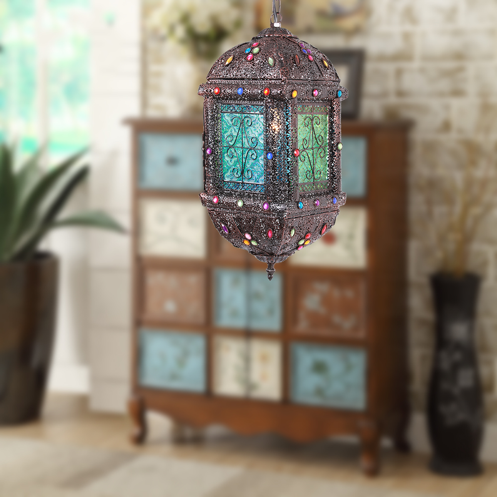 Turkish Mosaic Hanging Lantern Lamp Decorative Morocco Chandeliers Pendant Light NS-124014