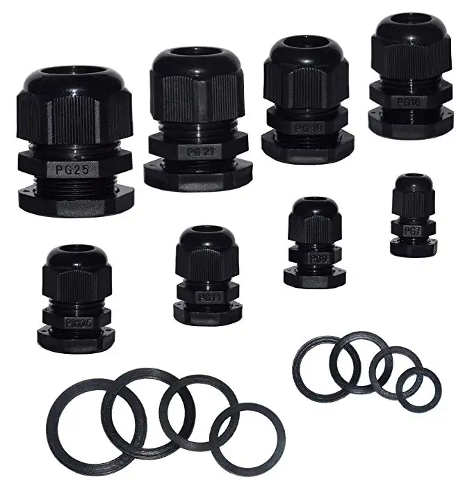 Hot Sell Rohs waterproof plastic IP68 nylon Adjustable 3.5 - 13mm Cable Glands Joints PG7 PG9 PG11 PG13.5 PG16 PG19 PG21