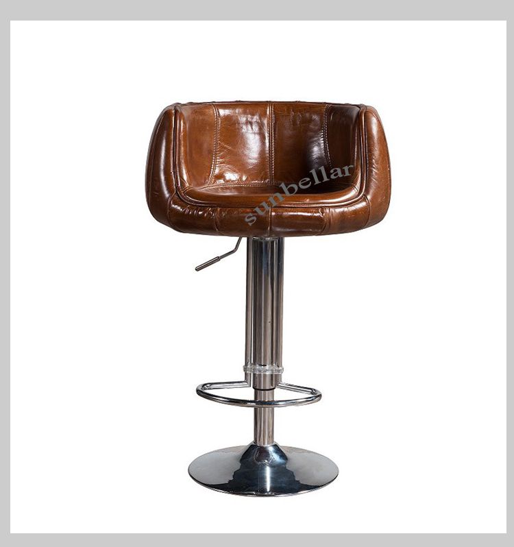 loft industrial furniture bar chair vintage leather stainless steel lift adjustable bar stool chair high chair for bar table