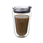 Glass Travel Coffee Mug with Lid Double Wall Thermos Insulated Borosilicate Tumbler For Coffee Tea Hot Drinks 14 oz