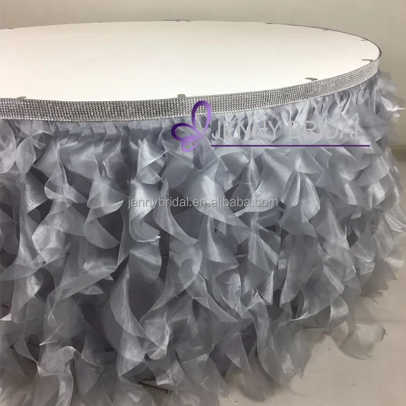TC012L2 banquet hotel silver organza table skirt different styles of table skirting