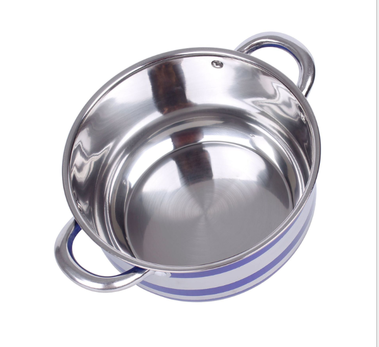 Colorful Double Bottom Stainless Steel Cooking Pots commercial cooking pots