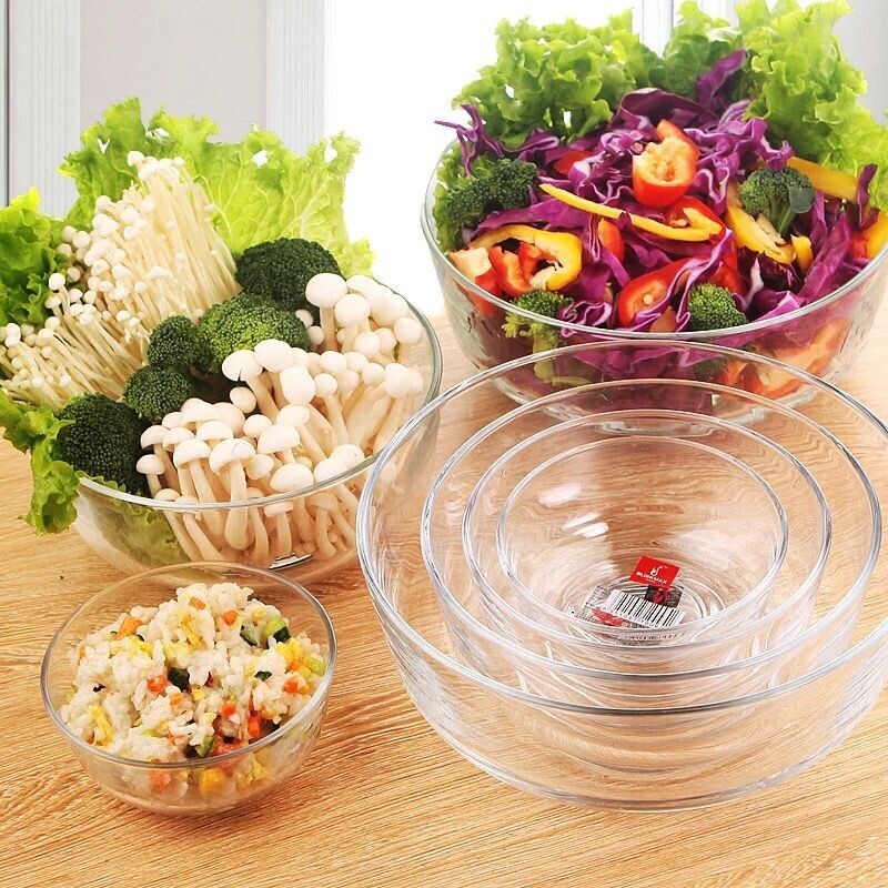 Haonai large Clear Round glass Salad Mixing Bowl / fruit glass bowl / nut bowl