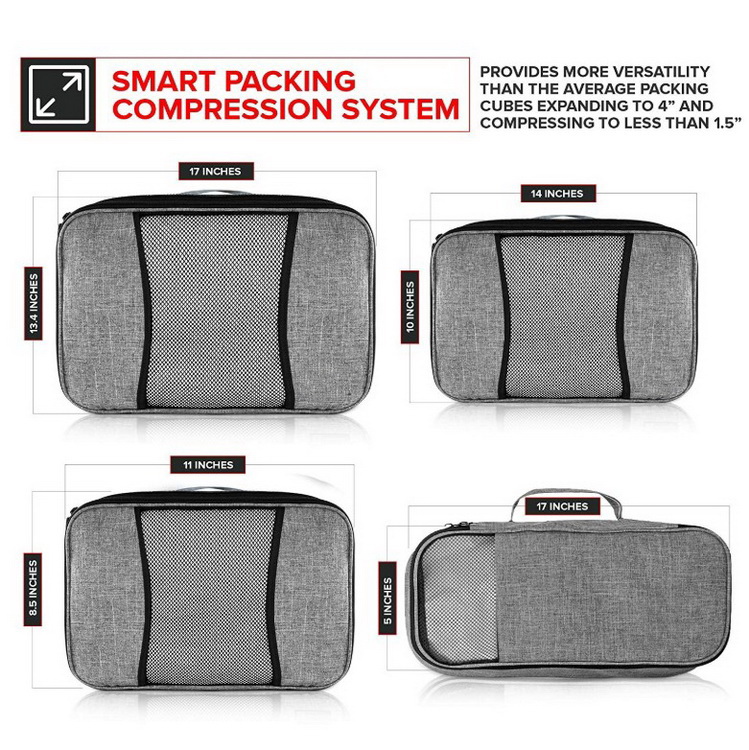 4 pièces cubes de rangement en polyester étanche valise voyage cubes d'emballage de compression